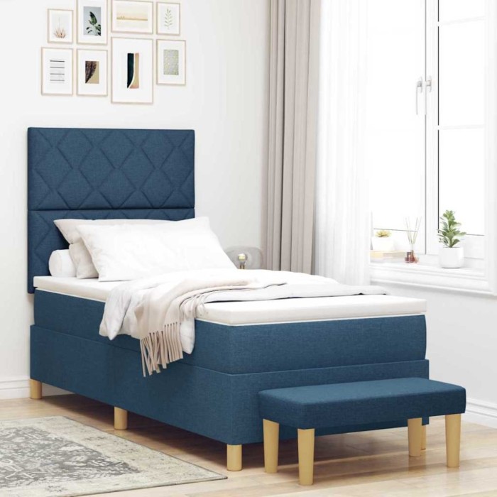 vidaXL Pat cu arcuri cu saltea albastru 90 x 200 cm țesătură 3344351