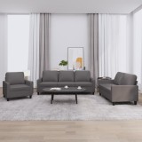 VidaXL Set de canapele cu perne, 3 piese, gri, piele ecologică