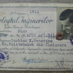 Carnet membru Colegiul Inginerilor, sectia mine si metalurgie/ 1947