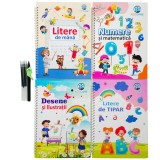 Set 4 Caiete Magice Kidscare in limba romana pentru caligrafie &ndash; Litere de Mana, Litere de Tipar, Cifre si Desen, 26x18.5 cm for Your BabyKids