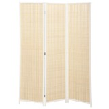 HOMCOM Paravan de Interior cu 3 Panouri, Pliabil, din Lemn și Bambus, 180 cm, Stil Boho, Natur/Alb | Aosom Romania