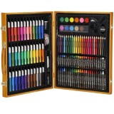 Cumpara ieftin Set desen si pictura pentru copii, 150 piese, creioane, carioci, acuarele, trusa maro din lemn inclusa, Dactylion