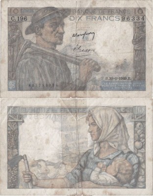 1949 (30 VI), 10 francs (P-99f.5) - Franța foto