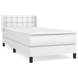 Cumpara ieftin Pat box spring cu saltea, alb, 100x200 cm, piele ecologica