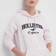 Hollister Co. bluza femei, culoarea roz, cu glugă, cu imprimeu