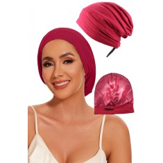 Bonetă de noapte pentru protecție păr cu interior din satin, Roșu Bordeaux - Roșu Bordeaux, Medium