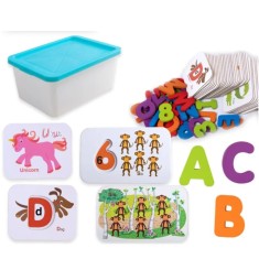 Joc educativ carduri cu litere si cifre din lemn, 7Toys