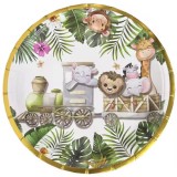Farfurii Cartonate pentru Petreceri, Flippy, Farfurii cartonate de unica Folosinta pentru Zile de Nastere, Model Safari cu animale, set 10 buc, Diamet