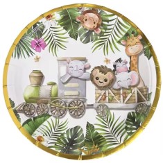 Farfurii Cartonate pentru Petreceri, Cyrax, Farfurii cartonate de unica Folosinta pentru Zile de Nastere, Model Safari cu animale, set 10 buc, Diametr