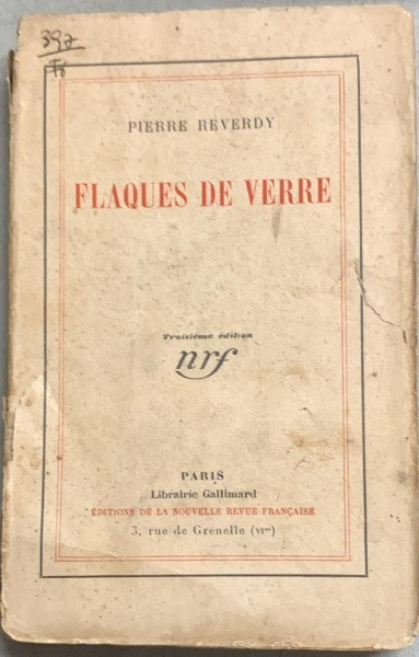 Flaques de verre - Pierre Reverdy din biblioteca lui Geo Dumitrescu cu ex libris Stephan Roll