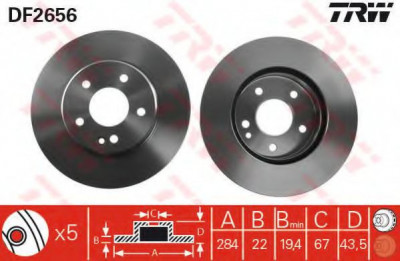 Disc frana MERCEDES C-CLASS (W202) (1993 - 2000) TRW DF2656 foto