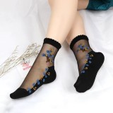 Sosete pentru dama, SS0145, model flori, Negru, marime universala