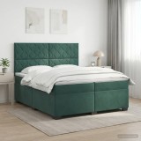 Cumpara ieftin Pat boxspring cu saltea Verde inchis 200 x 200 cm Catifea