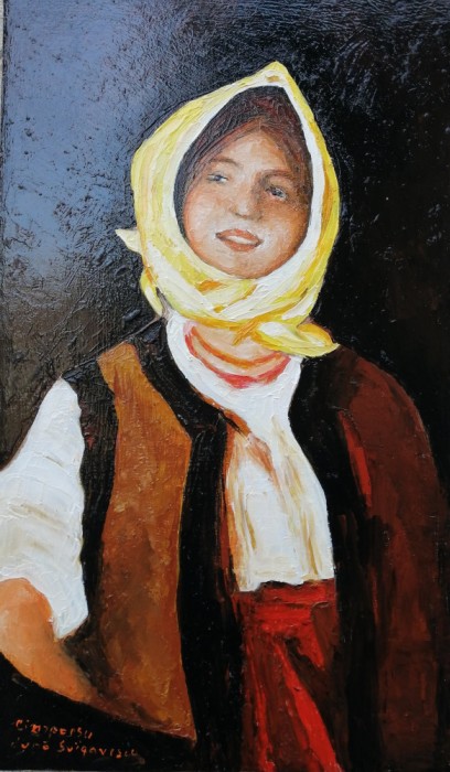 Tabluou tarancuta semnat Cimpoesu dupa Grigorescu.