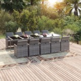 vidaXL Set mobilier de grădină cu perne, 11 piese, gri, poliratan