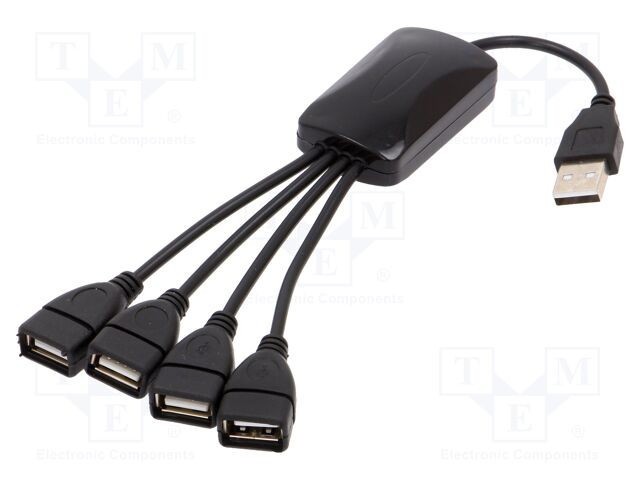 Hub USB AKYGA USB A x4, USB 2.0 negru, 0,15m, ABS