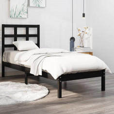vidaXL Cadru de pat, negru, 90x200 cm, lemn masiv foto