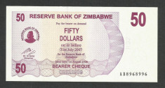 ZIMBABWE 50 DOLARI DOLLARS 2006 2007 UNC [1] P-41 , necirculata foto