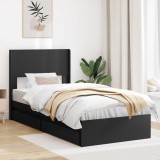 vidaXL Cadru de pat cu depozitare și tăblie Negru 90 x 190 cm 3414420