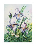 Tablou Irisi si margarete pictat manual, 80x60cm ulei pe panza in cutit efect 3D, Valentin Pop