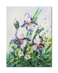 Tablou Irisi si margarete pictat manual, 80x60cm ulei pe panza in cutit efect 3D, Valentin Pop
