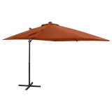 Umbrelă &icirc;n consolă cu st&acirc;lp și LED-uri, cărămiziu, 250 cm