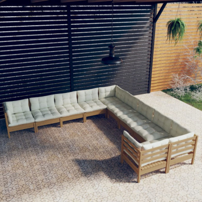 vidaXL Set mobilier grădină cu perne, 10 piese, maro miere, lemn pin foto