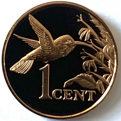 TRINIDAD &amp;amp; TOBAGO 1 CENT 1977 PROOF,( Pasăre colibri.) foto