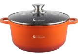 Cumpara ieftin Cratita marmorata antiaderenta 2.3L, 20x8,5cm, aluminiu turnat, inclusiv inductie, capac, portocalie, ECO-friendly, Goldmann