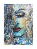 Tablou impasto cu foita de aur pictat manual, Chip de tanara, 100x70cm acril pe panza efect 3D, Kenny Varniote