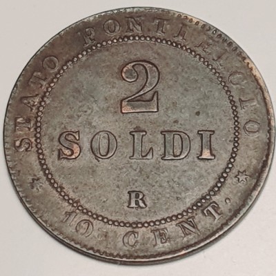 3296 Statele Papale Italia 2 Soldi 1867 Pius IX km 1373 foto