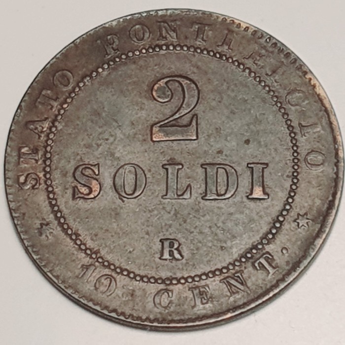 3296 Statele Papale Italia 2 Soldi 1867 Pius IX km 1373