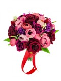 Buchet mediu personalizabil cu trandafiri, bujori si plante uscate (Visiniu), Eventissimi&reg;
