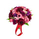 Buchet mediu personalizabil cu trandafiri, bujori si plante uscate (Visiniu)
