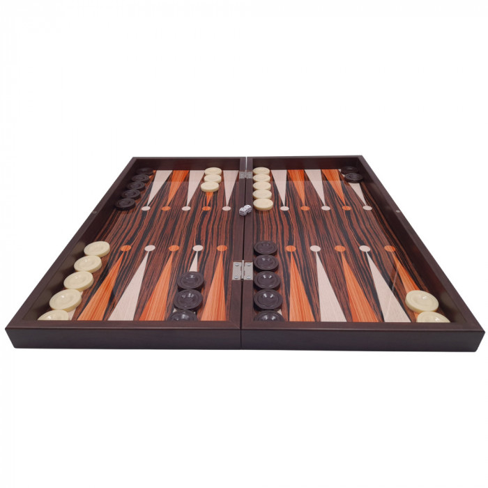 Joc table si dame IdeallStore&reg;, Backgammon Expert, lemn lucios, inchidere magnetica, 48 cm, maro