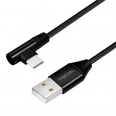 CABLU alimentare si date LOGILINK pt. smartphone USB 2.0 (T) la USB 2.0 Type-C (T) la 90 grade 0.3m premium cablu cu impletire din bumbac negru &amp;amp;quot; foto