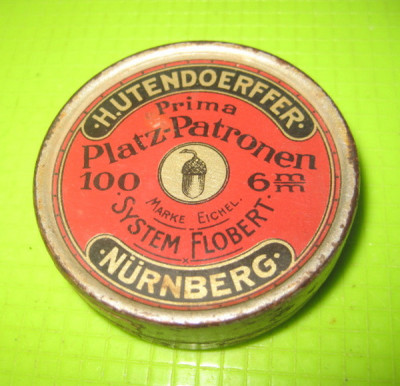 9659- Patronen Flobert H.Utendoerffer Prima Platz-Cutie mica munitie veche. foto