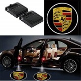 Set 2 Lampi Proiectoare LED Logo Universale Porsche | Alb Rece | Senzor Infrarosu | Alimentare Baterii AAA | Negru
