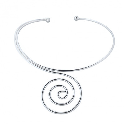 Colier Francesca, argintiu, rigid, cu model spirala, ajustabil foto