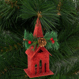 Ornament de brad cu agățătoare - biserică - 16 x 6.5 cm - roșie, Oem