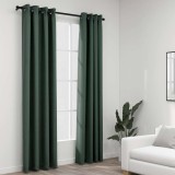 Perdele opace aspect p&acirc;nză cu ocheți 2 buc verde 140x225 cm