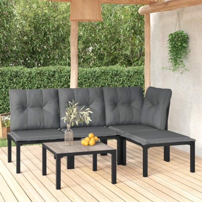 vidaXL Set mobilier de grădină, 5 piese, negru/gri, poliratan 3187744
