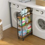 Cumpara ieftin Raft slim cu 3 polite MDF si structura metalica, rotativ la 360&deg;, dimensiuni 50 x 20 x 81 cm, negru/ maro