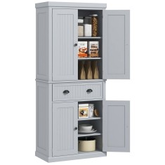 HOMCOM Dulap de bucătărie bufet cu multiple spații de depozitare, rafturi reglabile, 4 uși și sertar mare 76,2 x 40,2 x 183 cm gri | Aosom Romania