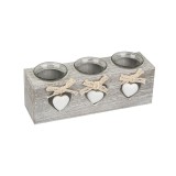 Suport pentru lumanari, din lemn cu 3 inimi, 24x7x8 cm, ATU-087244, Oem