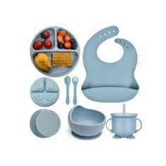 Set 6 piese din silicon fara BPA, AT PERFORMANCE&reg;, de diversificare a hranei pentru bebelusi, 6+ luni, cu Bol, Farfurie, Cana cu pai Lingurita, Furcul