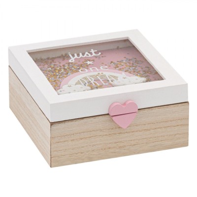 Cutie Depozitare Lemn, Capac Sticlă, &amp;Icirc;nglobează Curcubeu și Confetti Aurii, 15x15x7cm, Multicolor foto