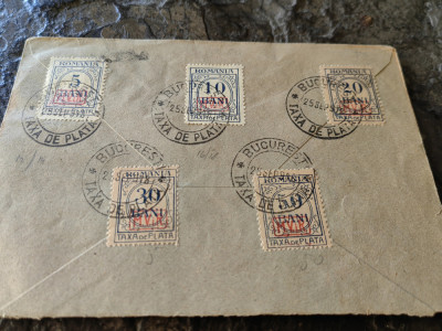 Plic filatelic circulat serie MVIR, sept. 1918, Bucuresti,Taxa de plata,5 valori foto