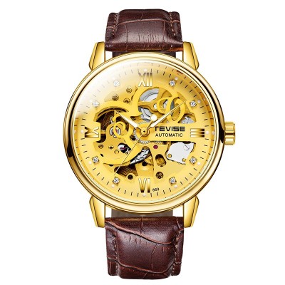 Ceas barbatesc Tevise Mecanic automatic Auriu Maro Skeleton Elegant foto