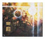 Tablou abstract pictat manual birou, Calatorie spatiala, 60x50cm ulei pe panza, gata de agatat pe perete
